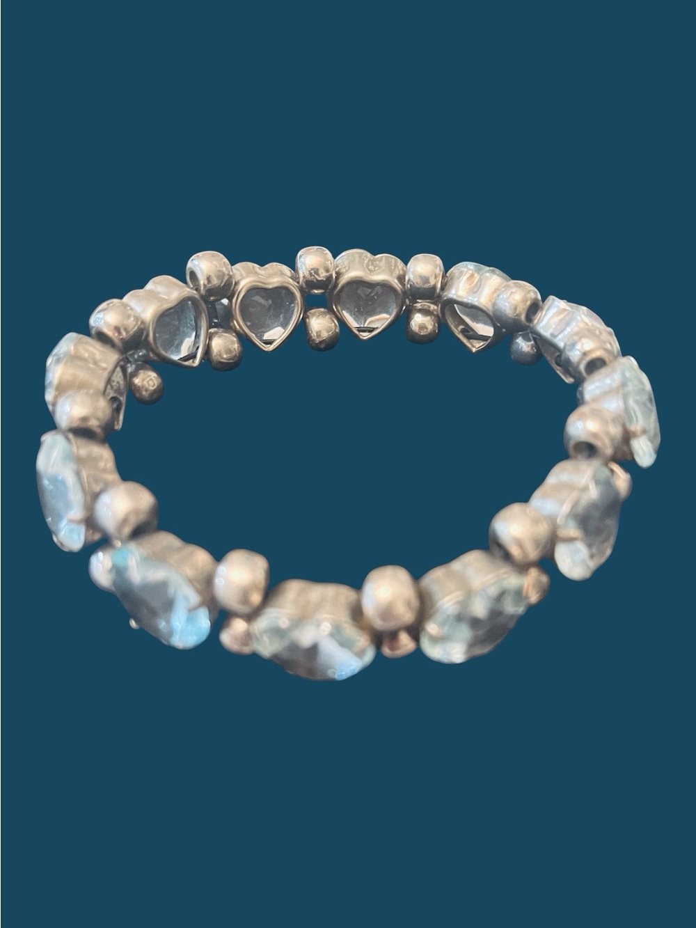Silver and Sky Blue Heart Shaped Stretch Bracelet - Women's Jewelry